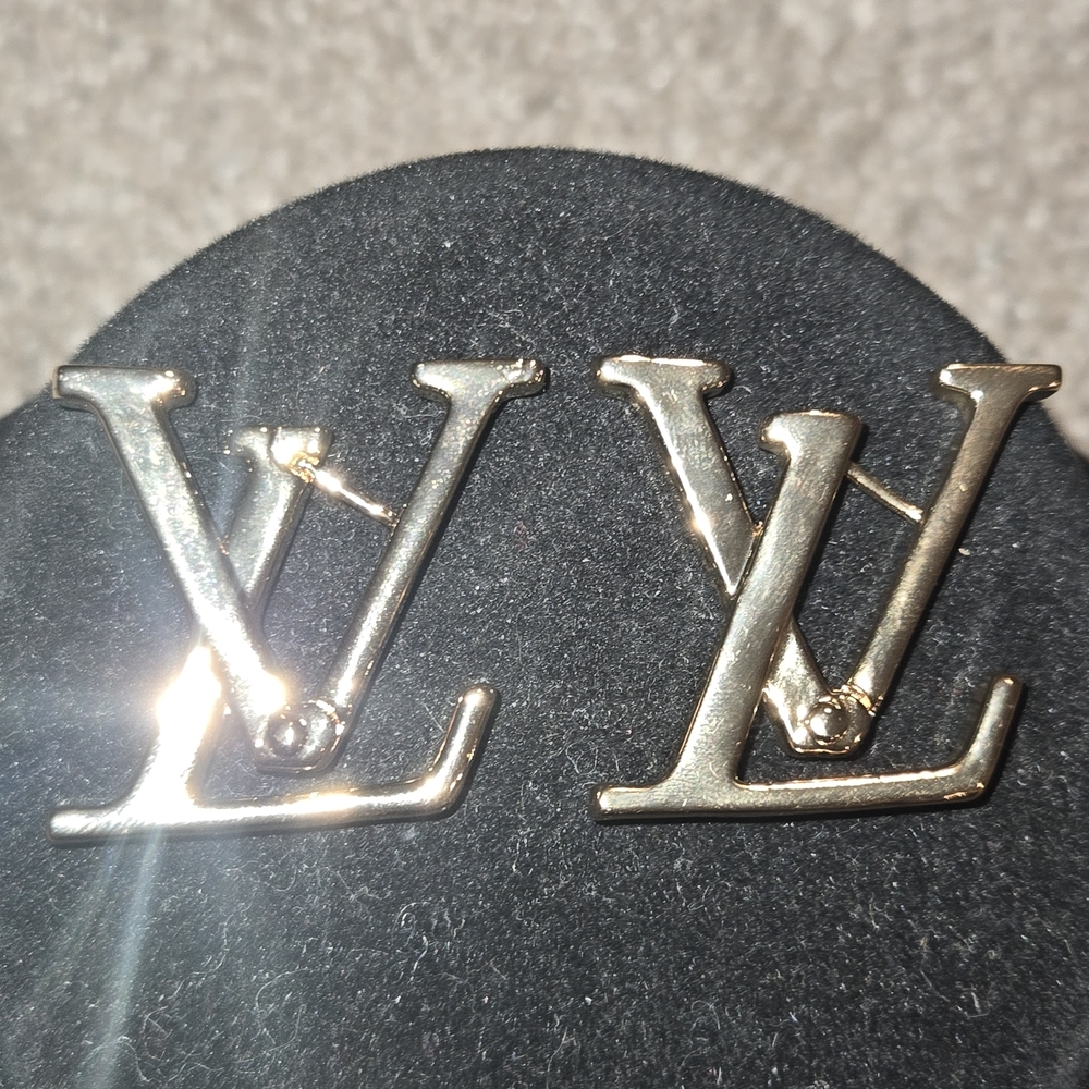 Gold Designer Logo Earrings - Picture 5 of 11